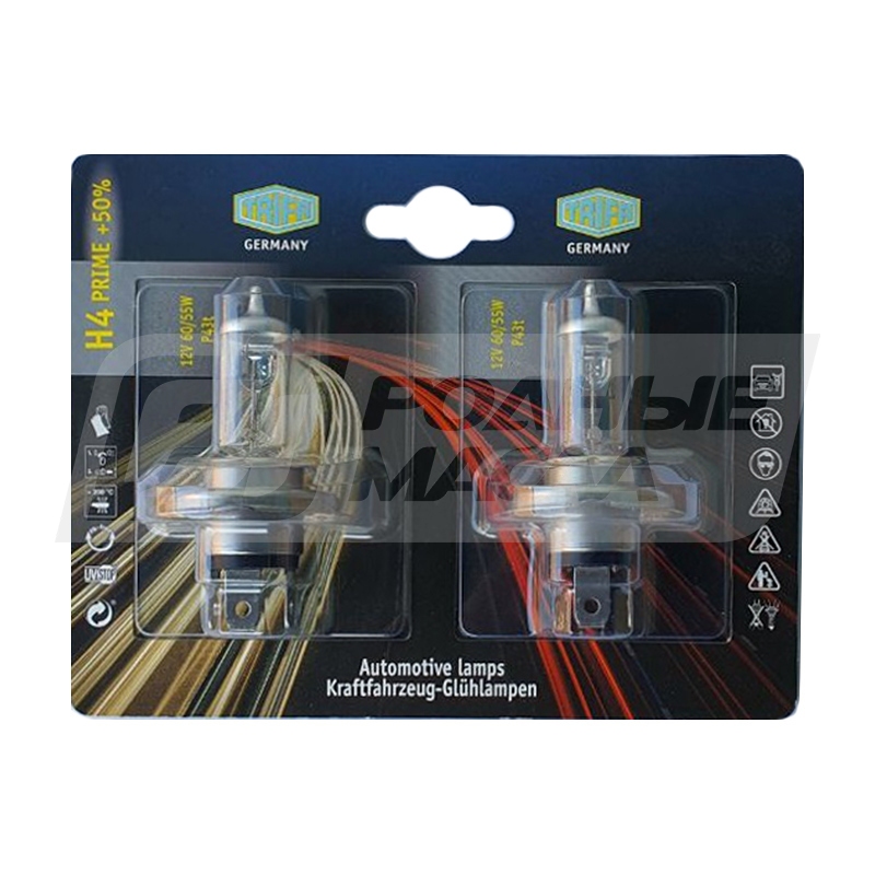 TRIFA Blister H4 Prime + 50% 12V 60/55W P43t, набор 2шт 51660501